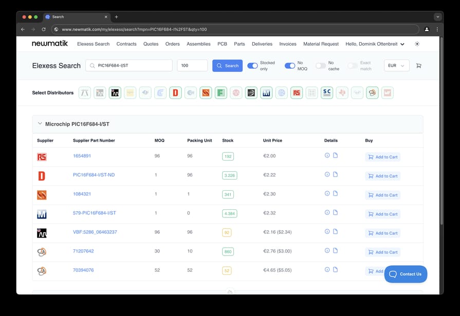 Elexess Online Part Search interface