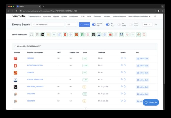 Elexess Online Part Search interface